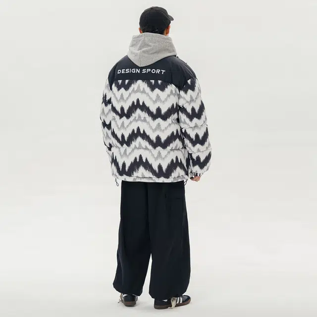 棉基因 冬季波浪纹撞色拼接优质棉棒球服保暖高个小个子日系男简约潮流夹棉袄子美式高街工装风青少年职场通勤学院风棉衣外套 男女同款