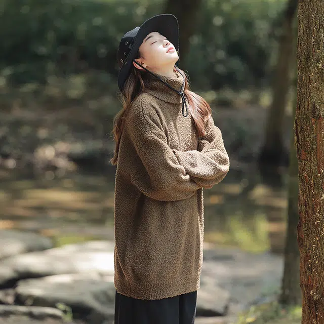 棉基因 水貂毛亲肤毛线衣清新森系肌理感厚实内搭休闲运动氛围感职场通勤极简风女装高街美式打底衣松弛感青少年学院风毛衣 男女同款