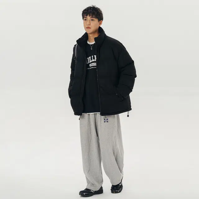 棉基因 冬季纯色麂皮英文立领优质棉棒球服保暖高个小个子日系男简约潮流夹棉袄子美式高街工装风青少年职场通勤学院风棉衣外套 男女同款