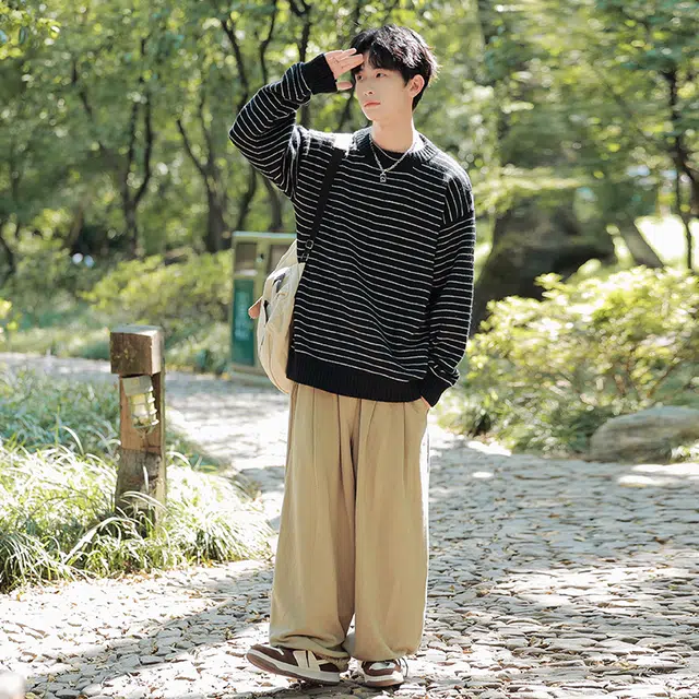 棉基因 横条纹撞色针织毛线衣清新森系肌理感厚实内搭休闲运动氛围感职场通勤极简女装高街美式亲肤打底衣松弛感青少年学院毛衣 男女同款