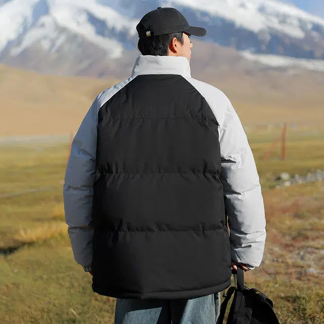 棉基因 冬季撞色插肩袖拼色优质棉棒球服保暖高个小个子日系男简约潮流夹棉袄子美式高街工装风青少年职场通勤学院风棉衣外套 男女同款