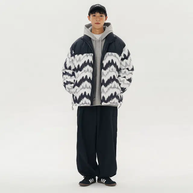 棉基因 冬季波浪纹撞色拼接优质棉棒球服保暖高个小个子日系男简约潮流夹棉袄子美式高街工装风青少年职场通勤学院风棉衣外套 男女同款