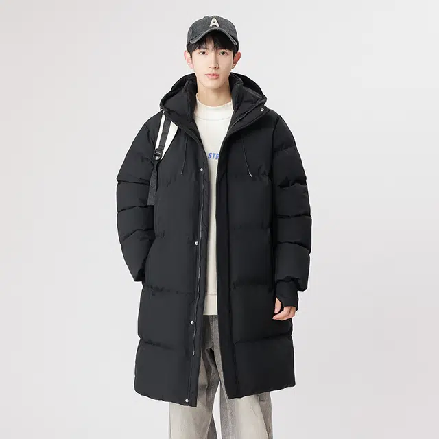 棉基因 连帽纯色中长款保暖日系简约潮流美式高街工装风青少年职场通勤学院风棉服 男女同款