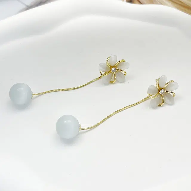 双生恋 花朵锆石两戴款长款流苏耳坠小众设计感百搭时尚精致日常通勤约会耳饰轻奢高级感 铜 耳环 女款