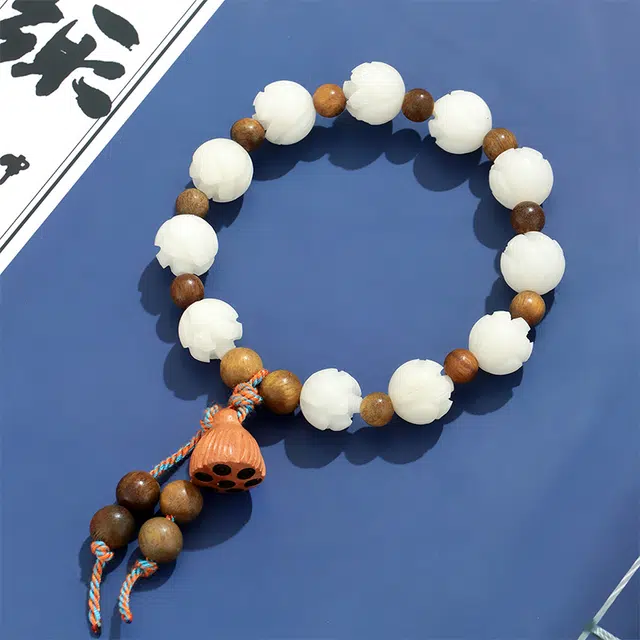 宝致 好运连连民族风国潮莲花蓬莲檀木转运珠本命年文玩佛珠盘玩精致 国潮古风小众轻奢设计高级感好运 菩提根 手串 男女同款情侣款