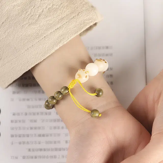 宝致 抹茶猫爪新中式国潮国风纳福转运平安顺遂复古文玩盘玩佛珠转运珠 静心本命开年手饰好运 绿檀 手串 男女同款情侣款
