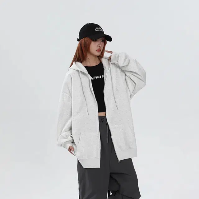 北欧攻略 美式纯色简约宽松连帽开衫 潮流百搭 舒适通勤卫衣 男女同款