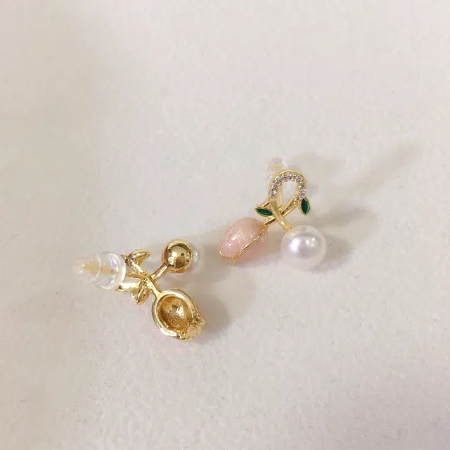 品彩 郁金香  森系少女风小清新 淡水珍珠 珍珠耳钉 女款
