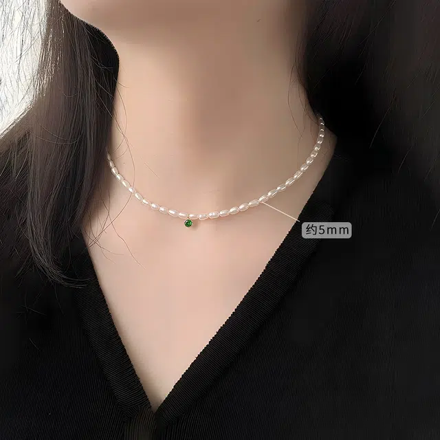 品彩 强光小米粒高级设计感串珠链锁骨链 淡水珍珠 项链 女款
