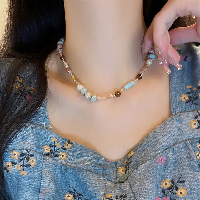 品彩 波西米亚民族风锁骨链 小众设计高级感 轻奢时尚显年轻 可节配饰调 淡水珍珠 项链 女款