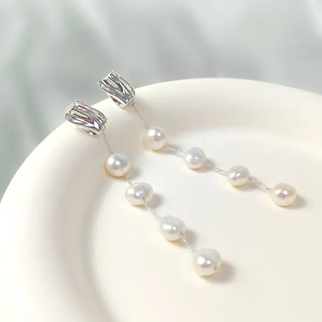 品彩 超仙长款巴洛克 流苏高级感耳饰 显脸小耳饰 淡水珍珠耳环  女款