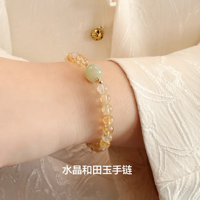 品彩 轻奢高级感 气质时尚 简约百搭 高档大气 复古 新中式  好运 财源滚滚 平安喜乐 前程似锦 黄水晶 手串 女款