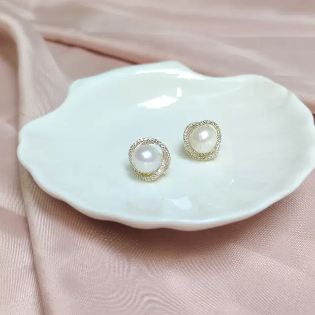 品彩 花朵馒头珠耳饰 小众轻奢高级感 年轻百搭时尚 淡水珍珠 耳环 女款