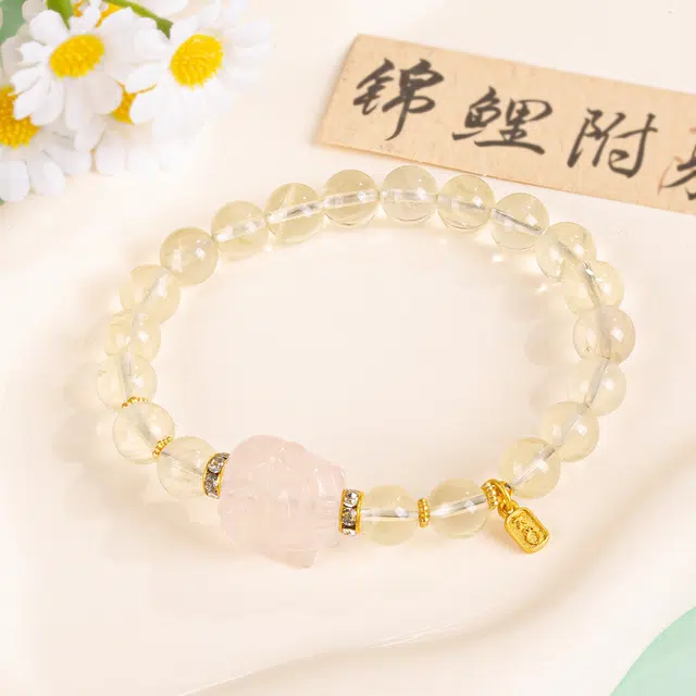 品彩 好运暴富八方来财个性简约时尚百搭小众精致优雅高贵显白金色高级感轻奢风天然 黄水晶 手串 女款