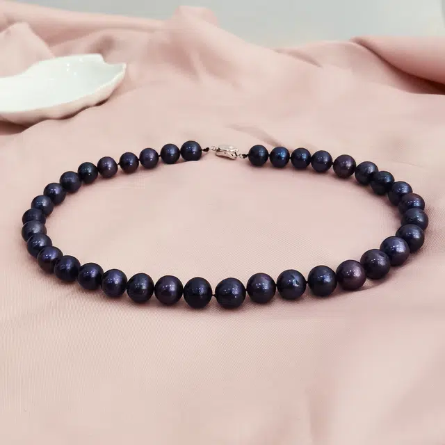 品彩 正圆强光大颗黑紫炫彩串珠链 简约设计轻奢高级感 礼品 淡水珍珠 项链 女款