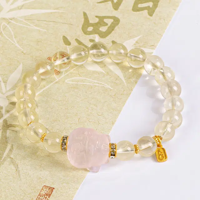 品彩 好运暴富八方来财个性简约时尚百搭小众精致优雅高贵显白金色高级感轻奢风天然 黄水晶 手串 女款