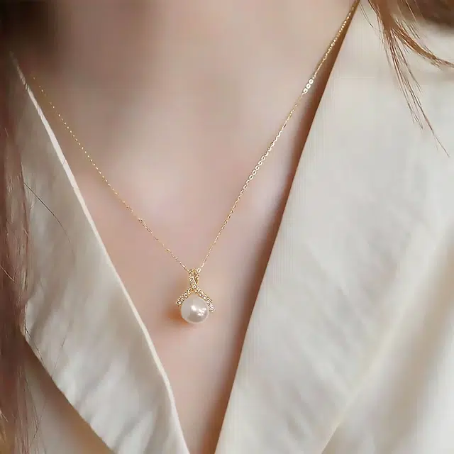 品彩 馒头珠 丝带 锁骨链 微镶  甜美 感 年轻 淡水珍珠 项链 女款