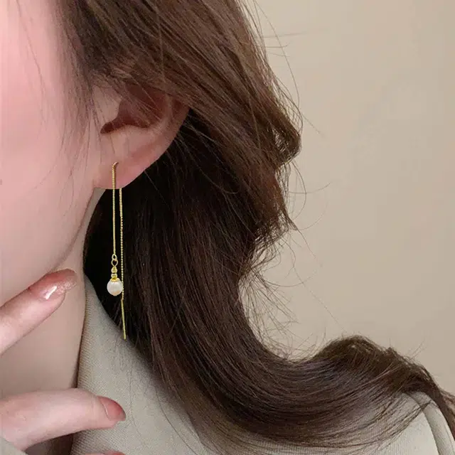 品彩 长款流苏圆珠 耳饰 轻奢气质高级感 淡水珍珠 耳线 女款