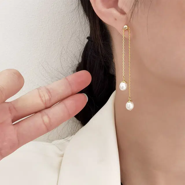 品彩 轻奢高级感显年轻气质感长款流苏精致 淡水珍珠 耳环 女款