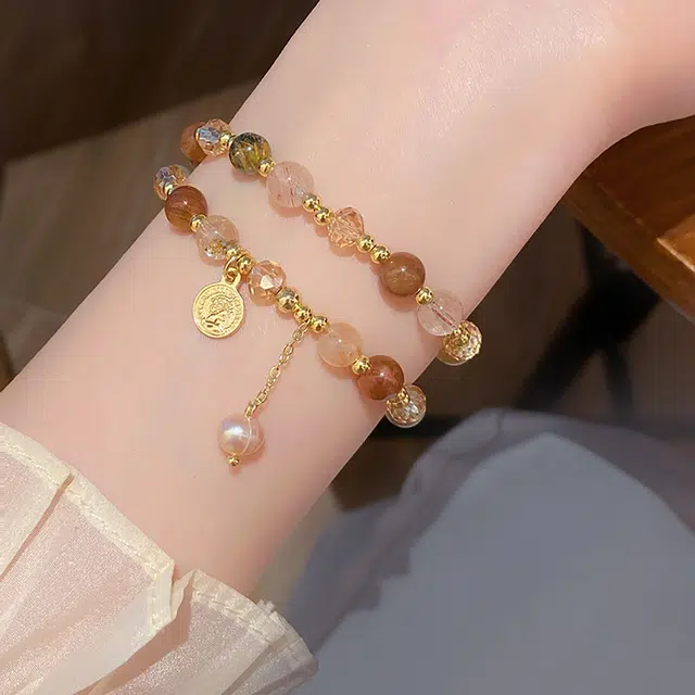 品彩 甜美清新彩发晶双圈 小众设计轻奢高级感 年轻时尚 淡水珍珠 手链 女款