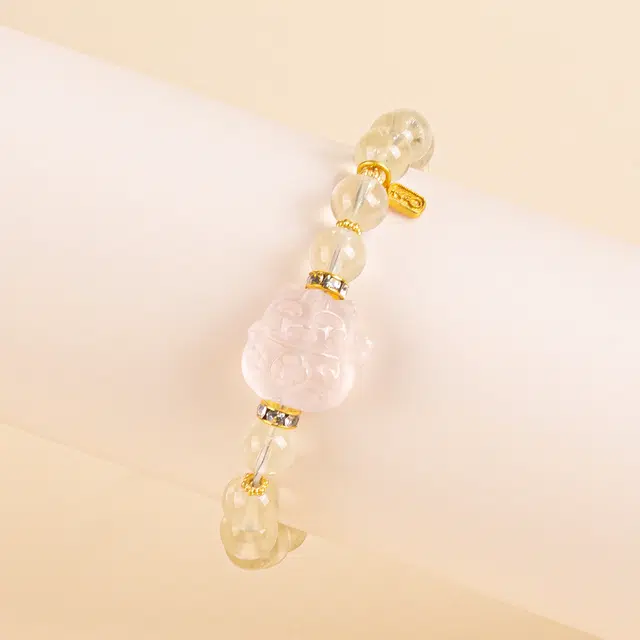 品彩 好运暴富八方来财个性简约时尚百搭小众精致优雅高贵显白金色高级感轻奢风天然 黄水晶 手串 女款