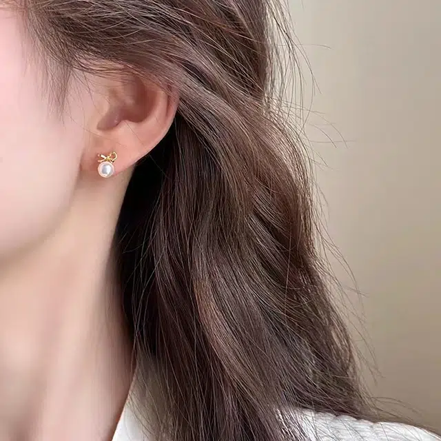 品彩 蝴蝶结 轻奢高级优雅甜美 淡水珍珠 珍珠耳钉 女款