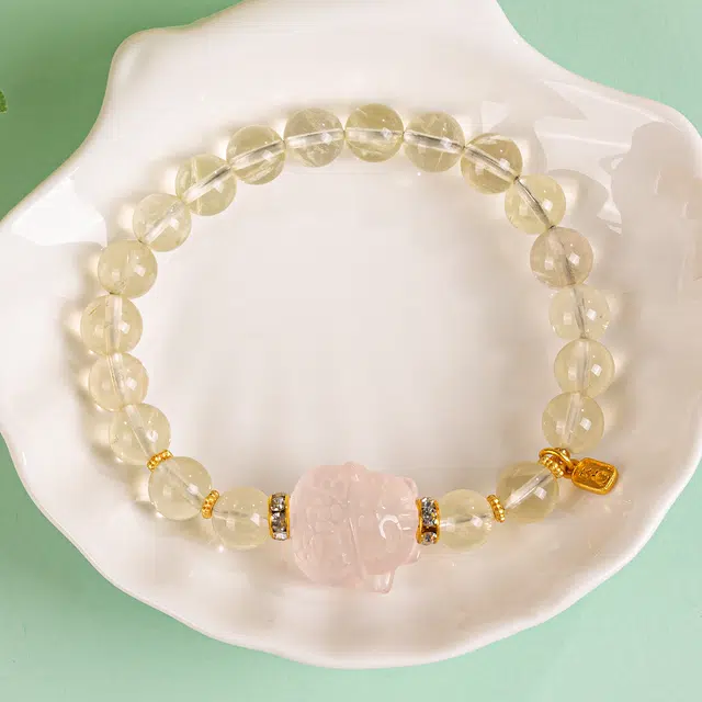 品彩 好运暴富八方来财个性简约时尚百搭小众精致优雅高贵显白金色高级感轻奢风天然 黄水晶 手串 女款