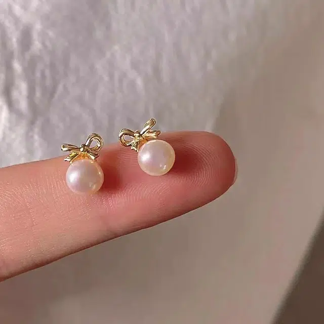品彩 蝴蝶结 轻奢高级优雅甜美 淡水珍珠 珍珠耳钉 女款