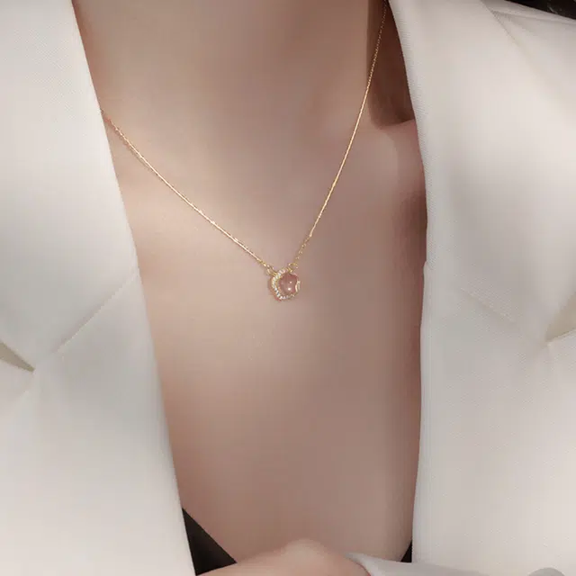 品彩 桃花 福气满满#好运 粉水晶 项链 女款