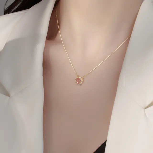 品彩 桃花 福气满满#好运 粉水晶 项链 女款