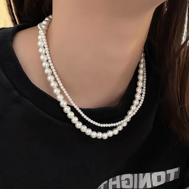 品彩 高级感双层叠戴锁骨链 轻奢气质年轻 淡水珍珠 项链 女款
