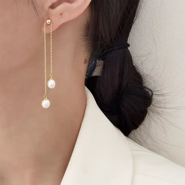 品彩 轻奢高级感显年轻气质感长款流苏精致 淡水珍珠 耳环 女款