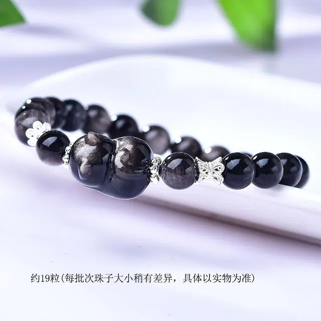 品彩 可爱猫咪 时来运转 新中式森系 轻奢小众设计感高级百搭四季可戴 黑曜石 手串 女款