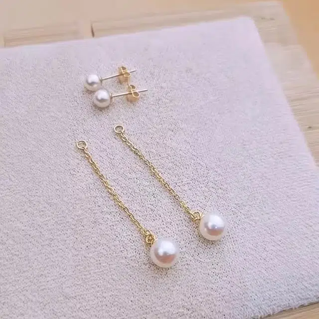 品彩 正圆双珠长款高级感 显年轻 淡水珍珠 耳环 女款