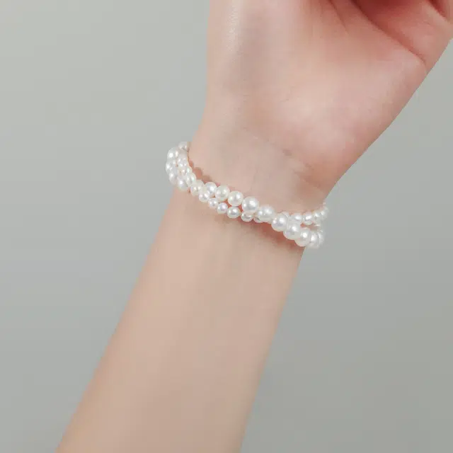 品彩 强光圆珠 莫比乌斯环双圈可拆卸可叠戴 一条三戴年轻 气质 淡水珍珠 手串 女款