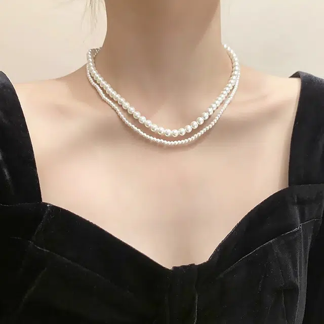 品彩 高级感双层叠戴锁骨链 轻奢气质年轻 淡水珍珠 项链 女款