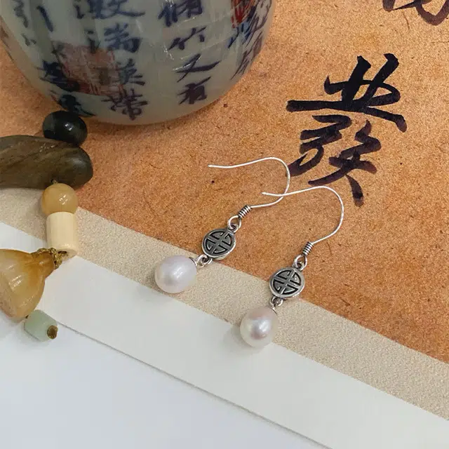 品彩 国风 新中式 耳钩耳饰 简约设计高级感 年轻气质 淡水珍珠 耳环 女款