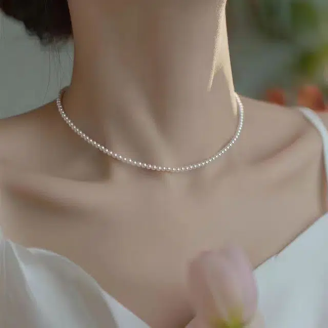 品彩 小米 正圆 馒头米珠 高级感 百搭 简约锁骨链 淡水珍珠 项链 女款