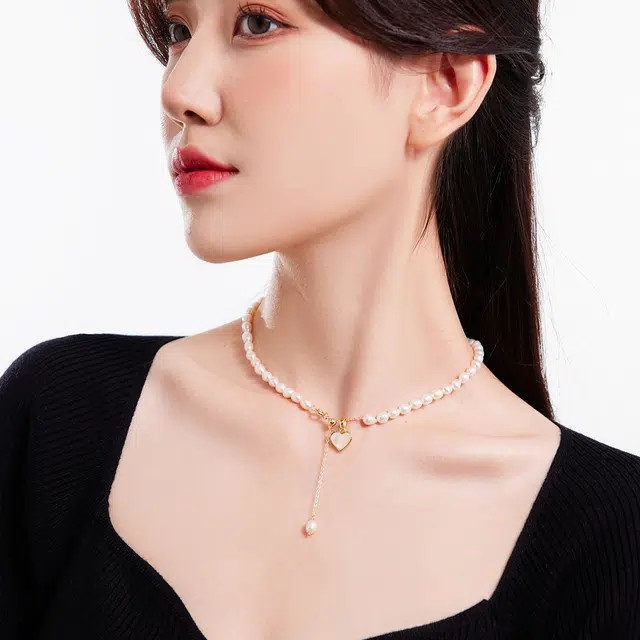 品彩 心形吊坠 简约 锁骨链女 轻奢 高级感 淡水珍珠 项链 女款