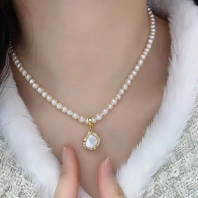 品彩 简约巴洛克 锁骨链 轻奢时尚百搭高级感 淡水珍珠 项链 女款