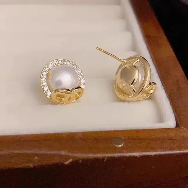 品彩 锆石小巧圆形耳饰 轻奢高级感气质 减龄 淡水珍珠 耳钉 女款