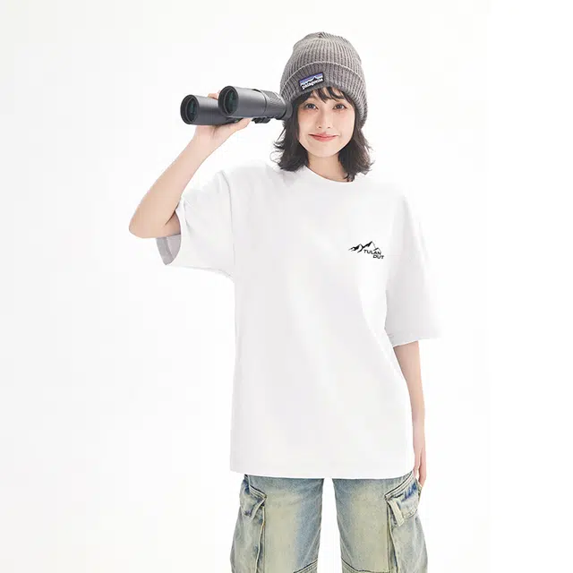 图兰朵 雪山字母美式速干纯棉重磅基础款简约通勤百搭舒适亲肤柔软圆领套头休闲运动时尚潮流短袖宽松潮牌正肩浅色减龄打底衣 男女同款