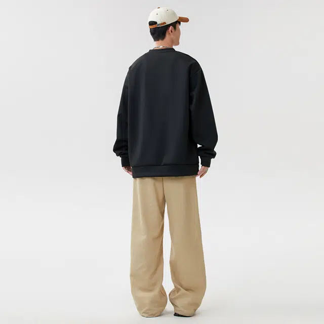 图兰朵 设计感个性字母美式高街学院风纯色印花基础款宽松落肩休闲通勤慵懒舒适亲肤百搭圆领套头秋冬潮流正肩长袖卫衣打底衣 男女同款