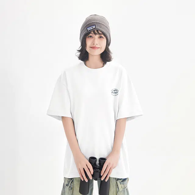 图兰朵 美式速干纯棉重磅基础款雪山字母简约通勤百搭舒适亲肤柔软圆领套头休闲运动时尚潮流短袖宽松潮牌正肩浅色打底衣 男女同款