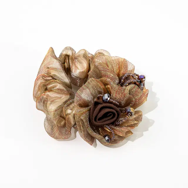卡铂雅 棕色花朵 潮流设计港风气质复古 极简高级感发圈 发饰 女款 礼盒装