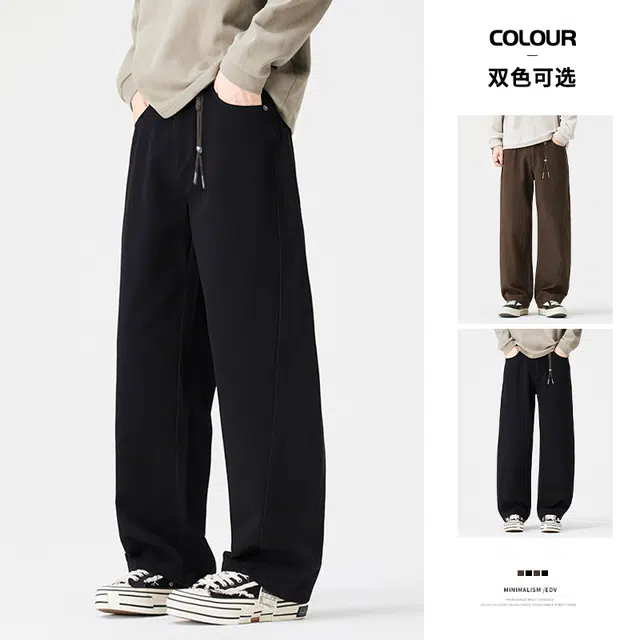希越 美式慵懒松弛感纯棉直筒工装裤子潮牌潮流拼接结构设计款百搭阔腿宽松休闲裤 男款