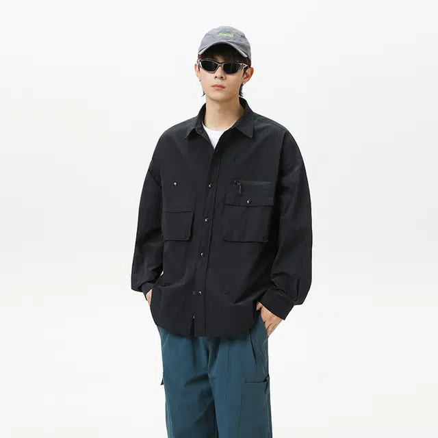 希越 防泼水轻薄舒适日系潮牌都市时尚宽松户外上衣基础简约长袖百搭外套衬衫 男款