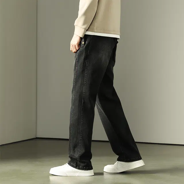 希越 复古水洗宽松直筒阔腿牛仔裤 男款