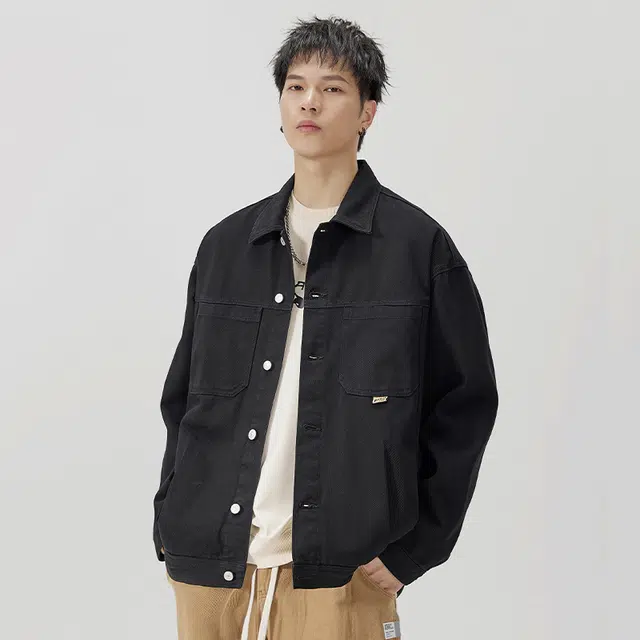 希越 美式潮流复古纯棉秋冬季工装宽松大码设计感外套百搭休闲夹克 男款