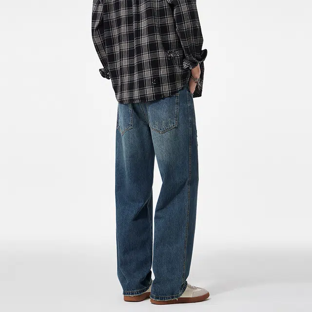 希越 直筒男宽松阔腿裤水洗休闲长裤大码牛仔裤 男款